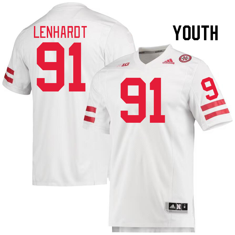 Youth #91 Cameron Lenhardt Nebraska Cornhuskers College Football Jerseys Stitched Sale-White - Click Image to Close